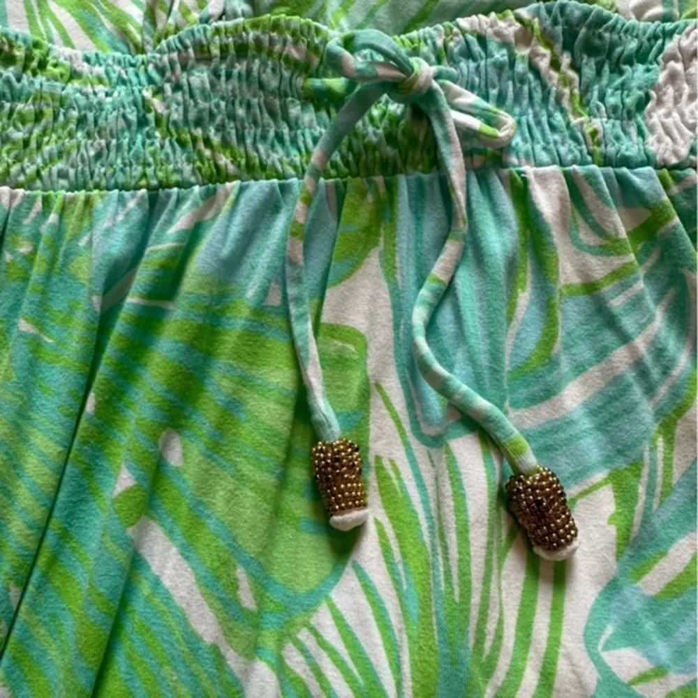 Lilly Pulitzer Isla Green Sheen Fronds Place Tassel Tie Jersey Long Maxi Dress - Picture 9 of 9